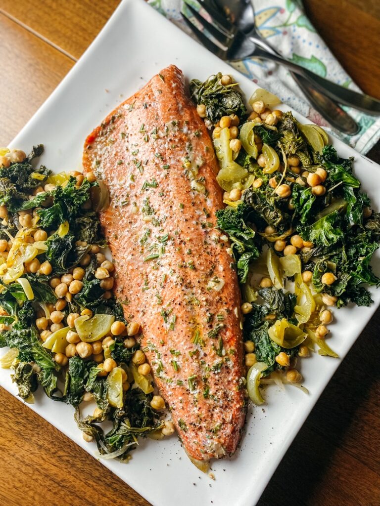 Lemon Rosemary Salmon with Chickpeas and Greens