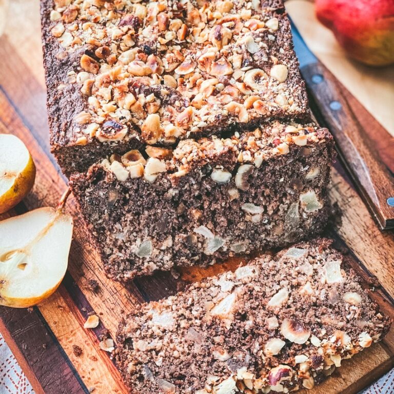 Spiced Cocoa Pear Bread with Toasted Hazelnuts